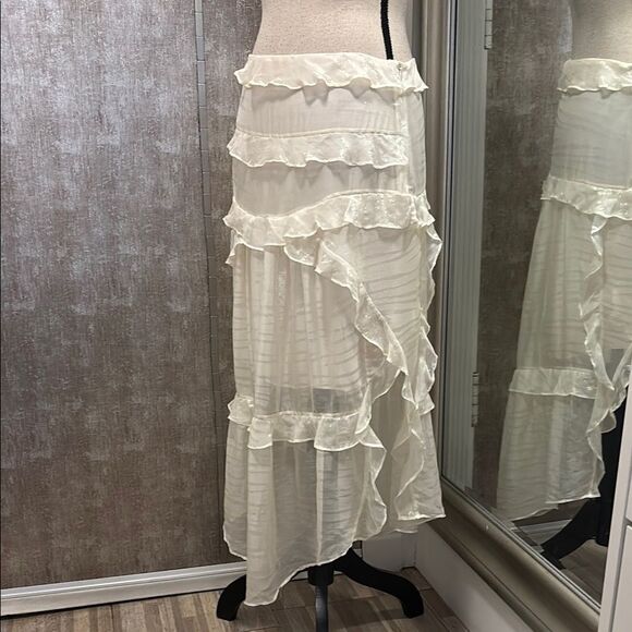 IRO viscose/silk Elegant Cream Ruffled midi Skirt, S - Picture 1 of 8